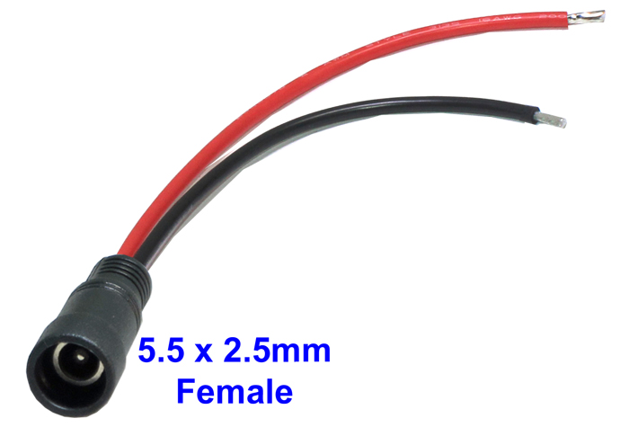 5.5 x 2.1mm DC Power Female Jack to bare wire end. DC Power Cord length
